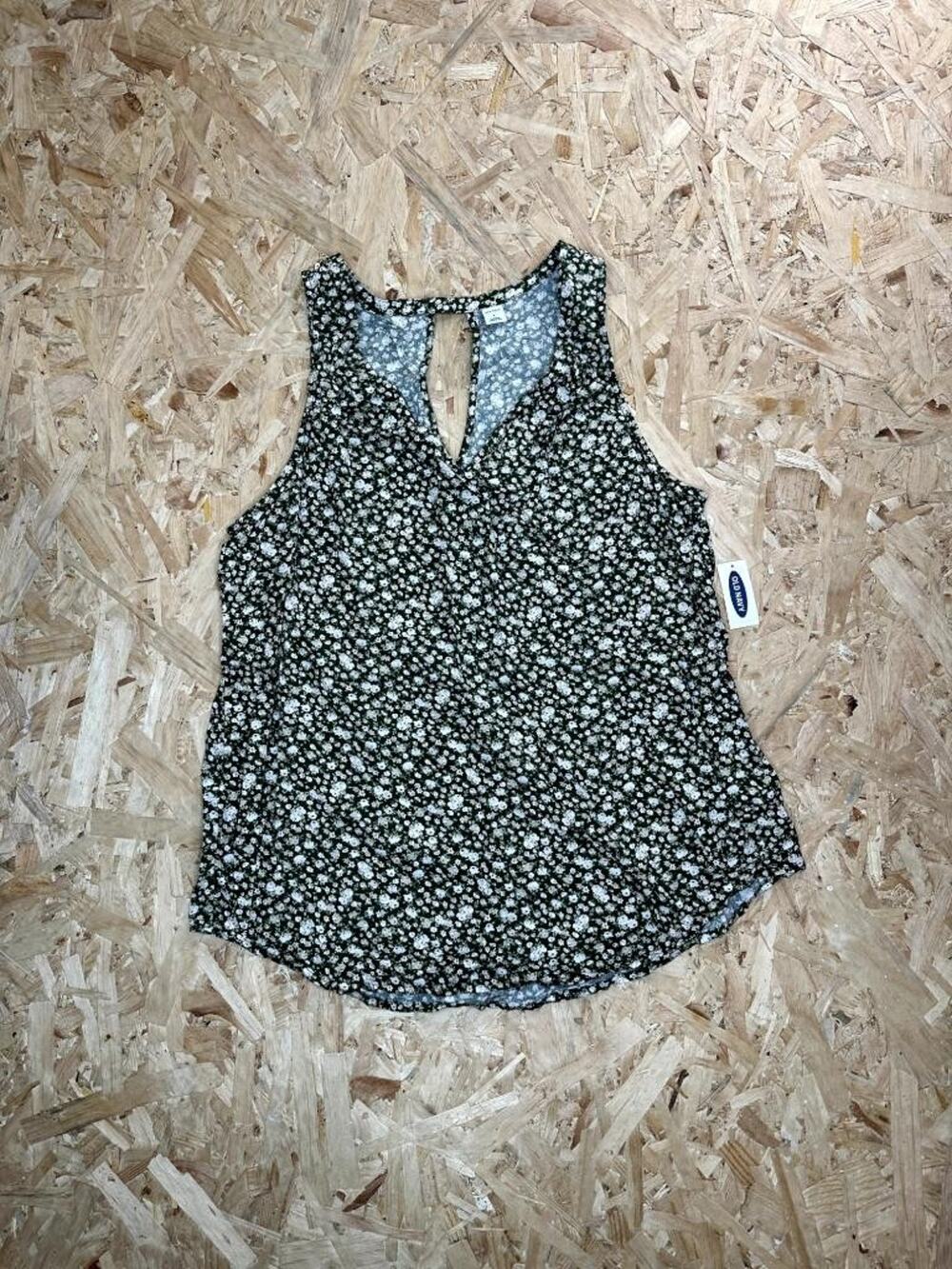 Sleeveless Floral Keyhole Top - Black & Cream